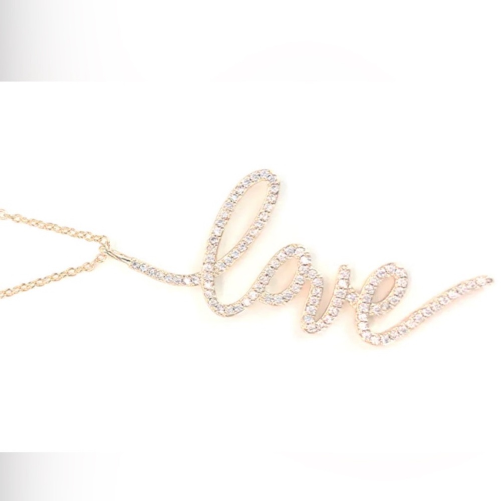New! The Styled Collection LOVE Script Pendant Necklace Gold Rhinestones